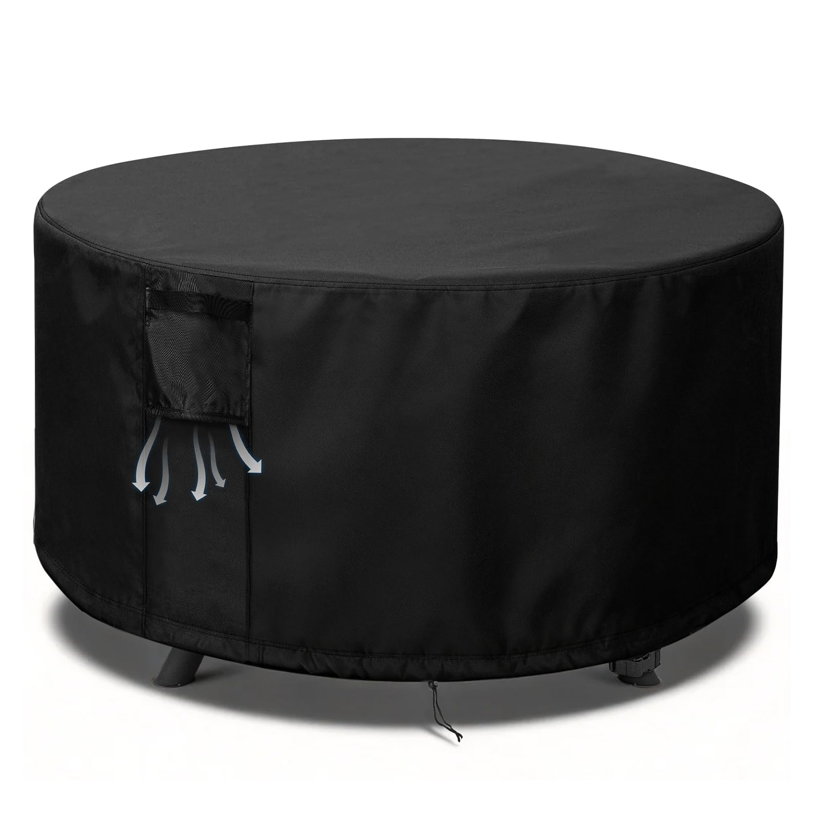 TheElves front view of 42 inch round fire pit cover protecting unit