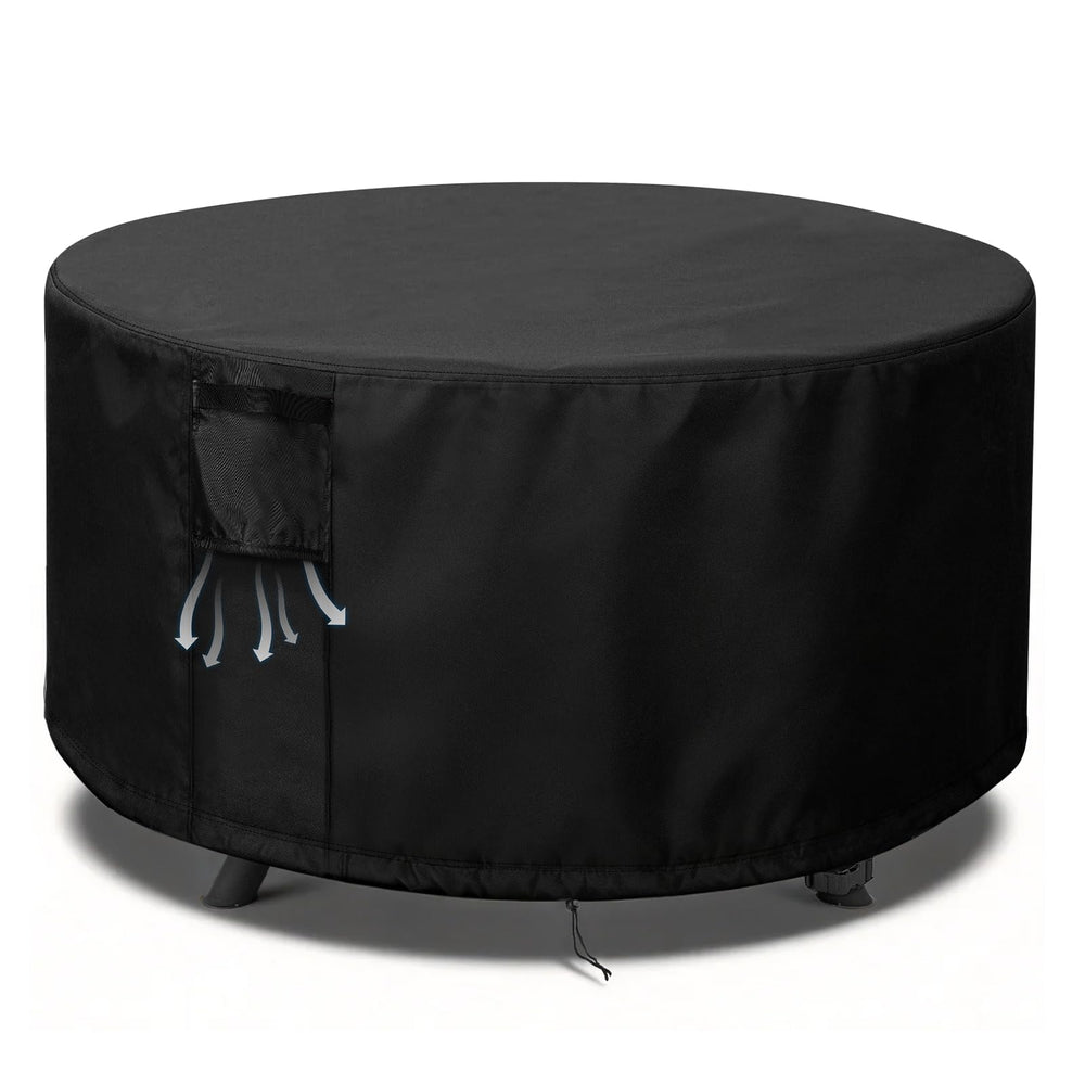TheElves front view of 42 inch round fire pit cover protecting unit