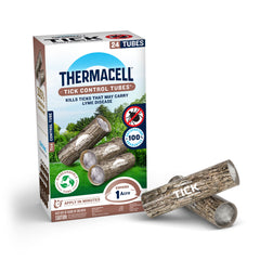 Thermacell front packaging showing 24 tick control tubes and coverage benefit