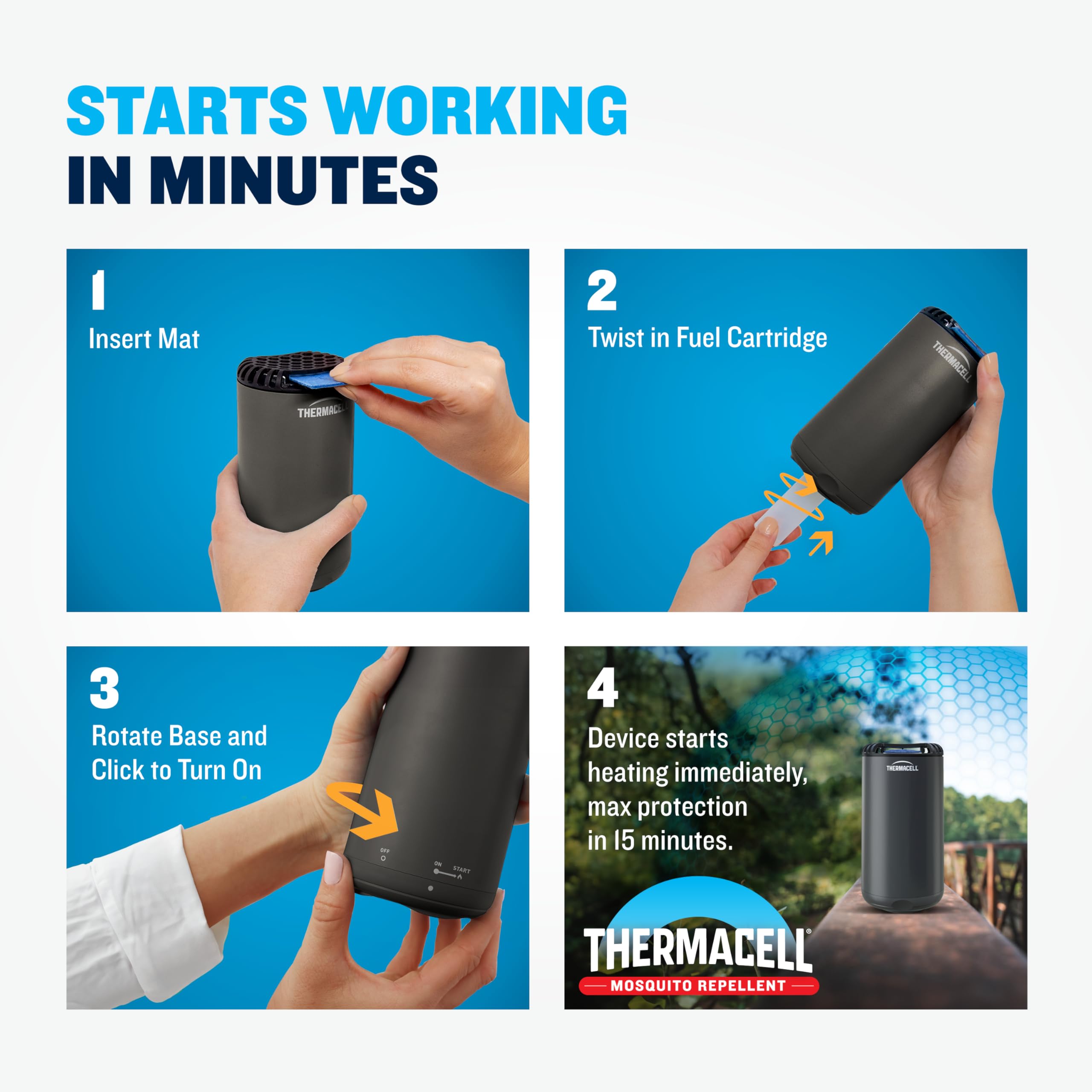 Thermacell repeller in use on patio creating a mosquito-free zone benefit
