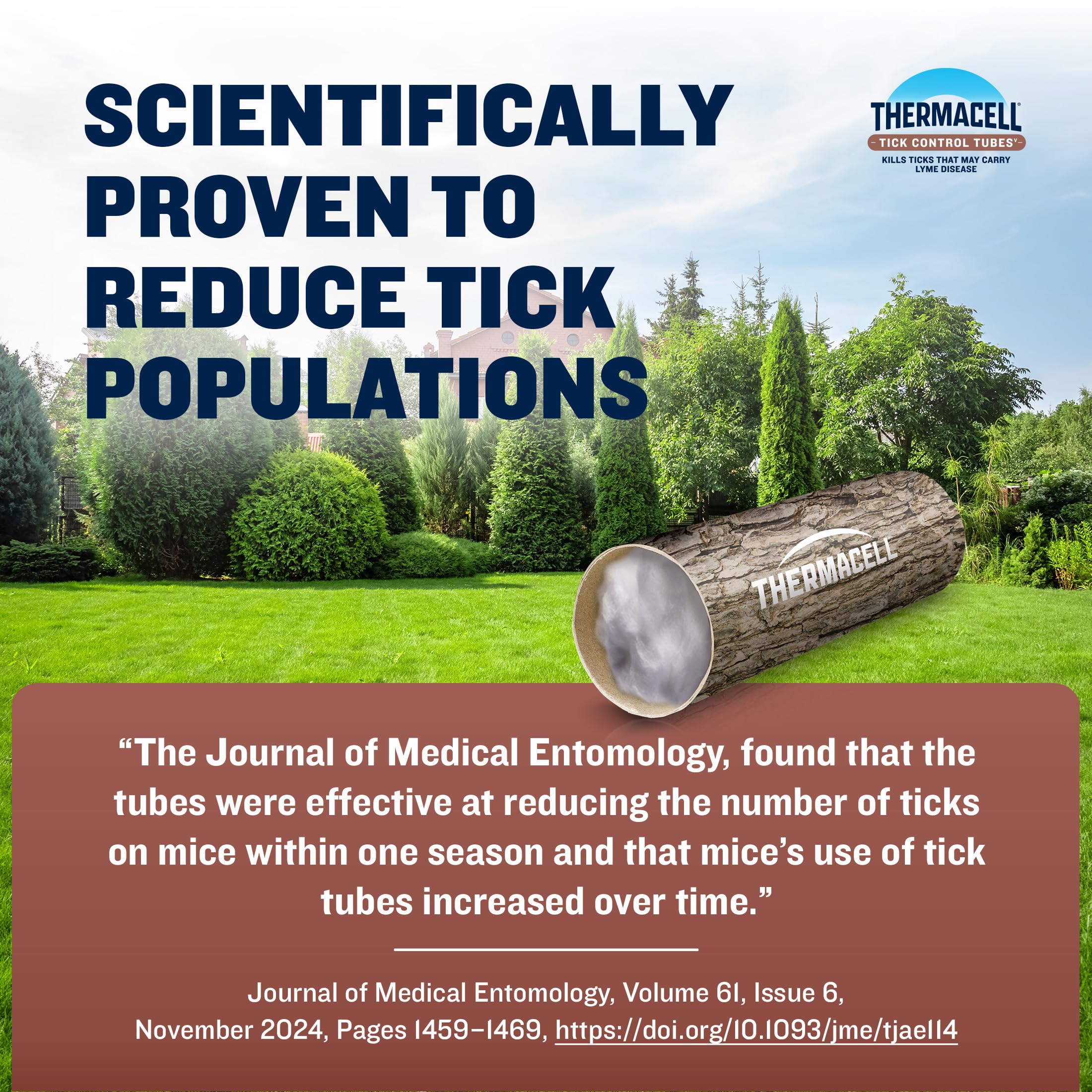 Thermacell tube placed at woodpile showing easy placement and protection