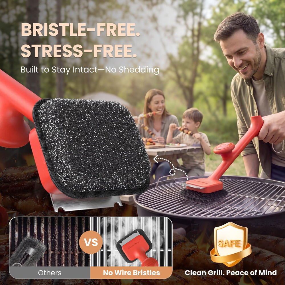 ThermoMaven cepillo limpiando parrilla caliente con vapor para desincrustar grasa
