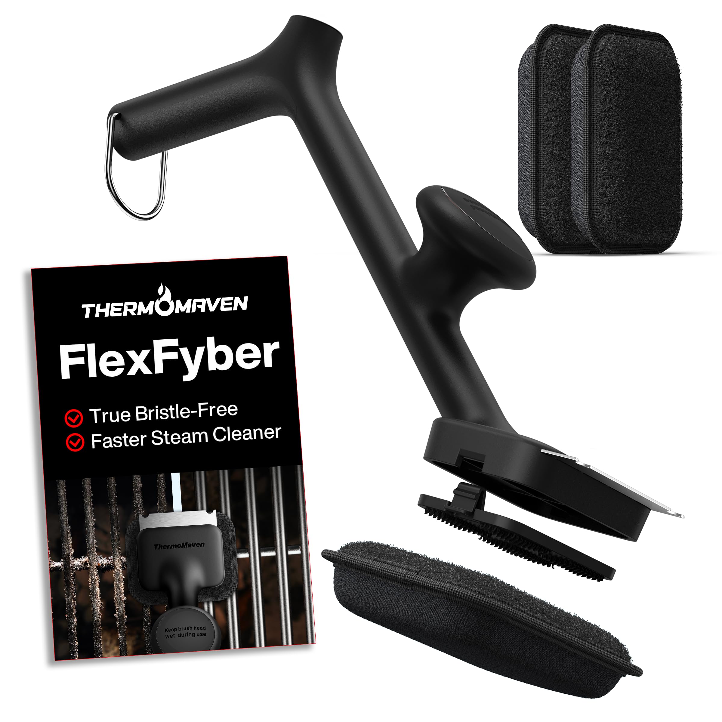 ThermoMaven front view of bristle-free brush showing safe kevlar heads and scraper benefit