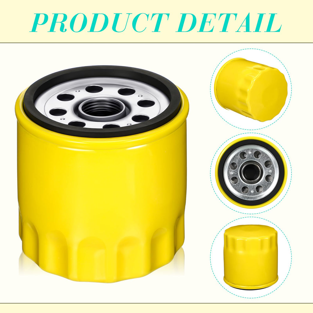 Therwen filters lined beside a lawn mower demonstrating compatibility and ready replacement supplies