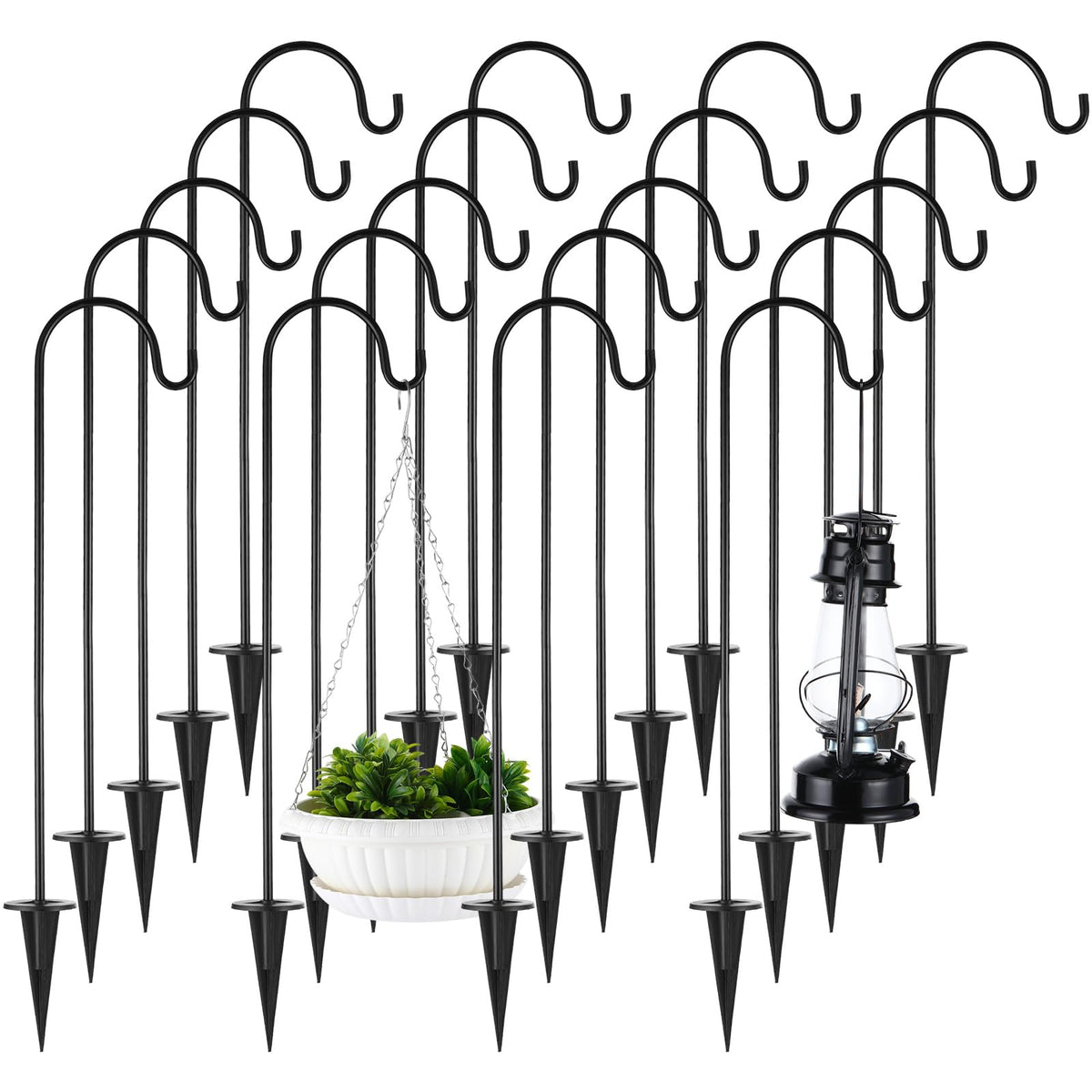 Therwen front view of 20-pack shepherd hooks showing full set and hardware benefit durability