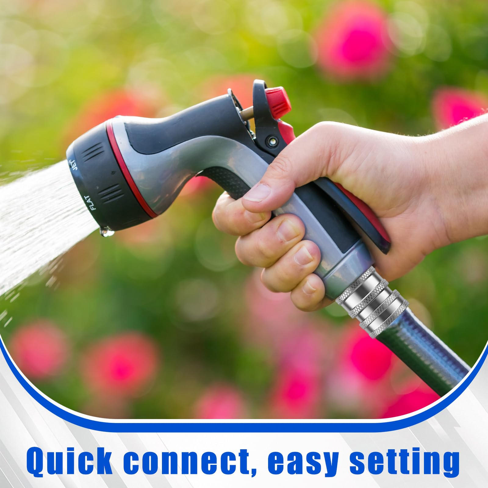 Therwen adapter on hose in garden demonstrating durable outdoor use