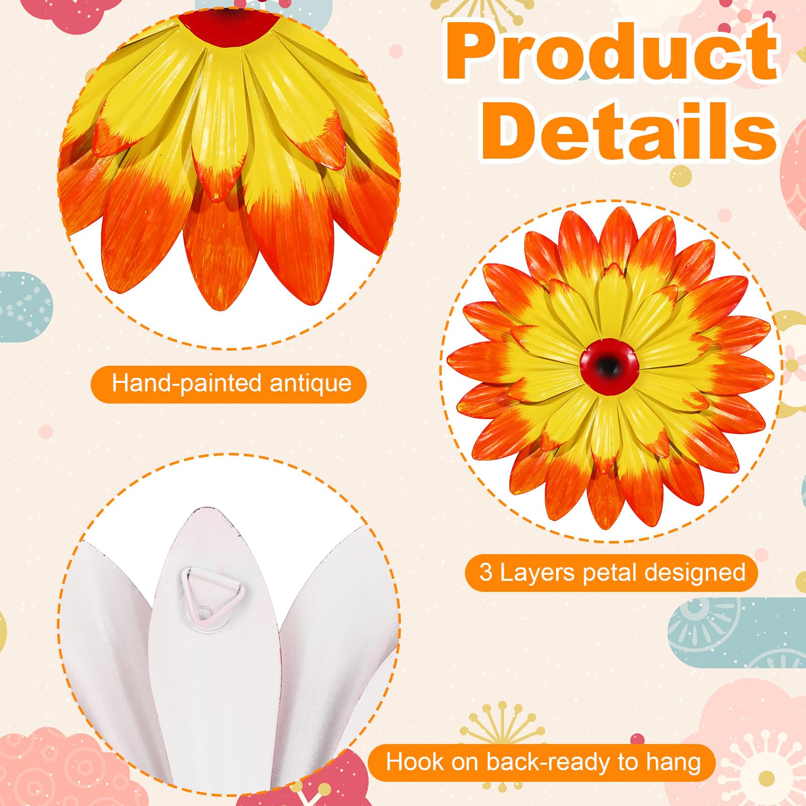 Therwen daisies beside hand to show 8-inch size and proportion