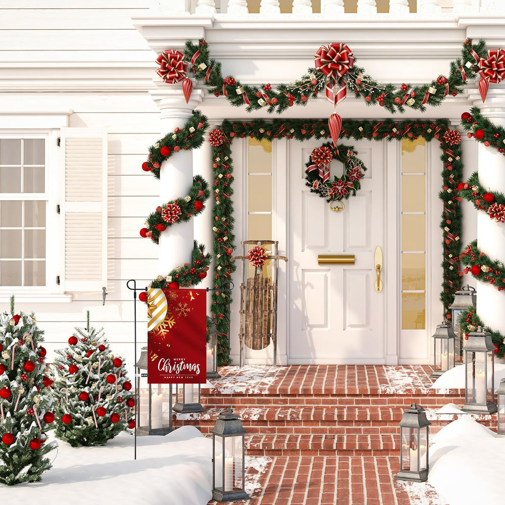 Therwen stands displaying seasonal flags showing coordinated decor benefit