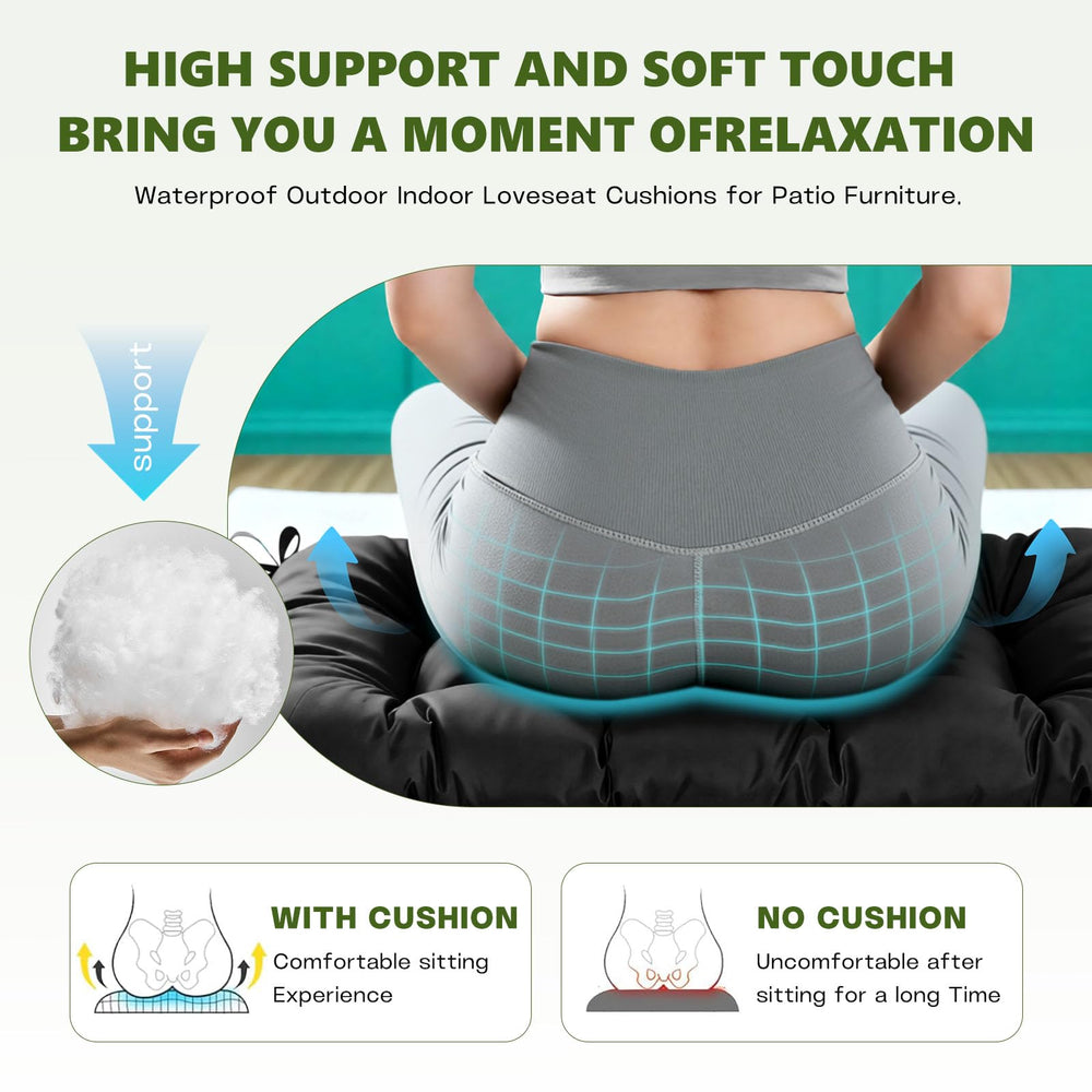 ThinMay cushions placed on wicker loveseat showing comfort and style benefit