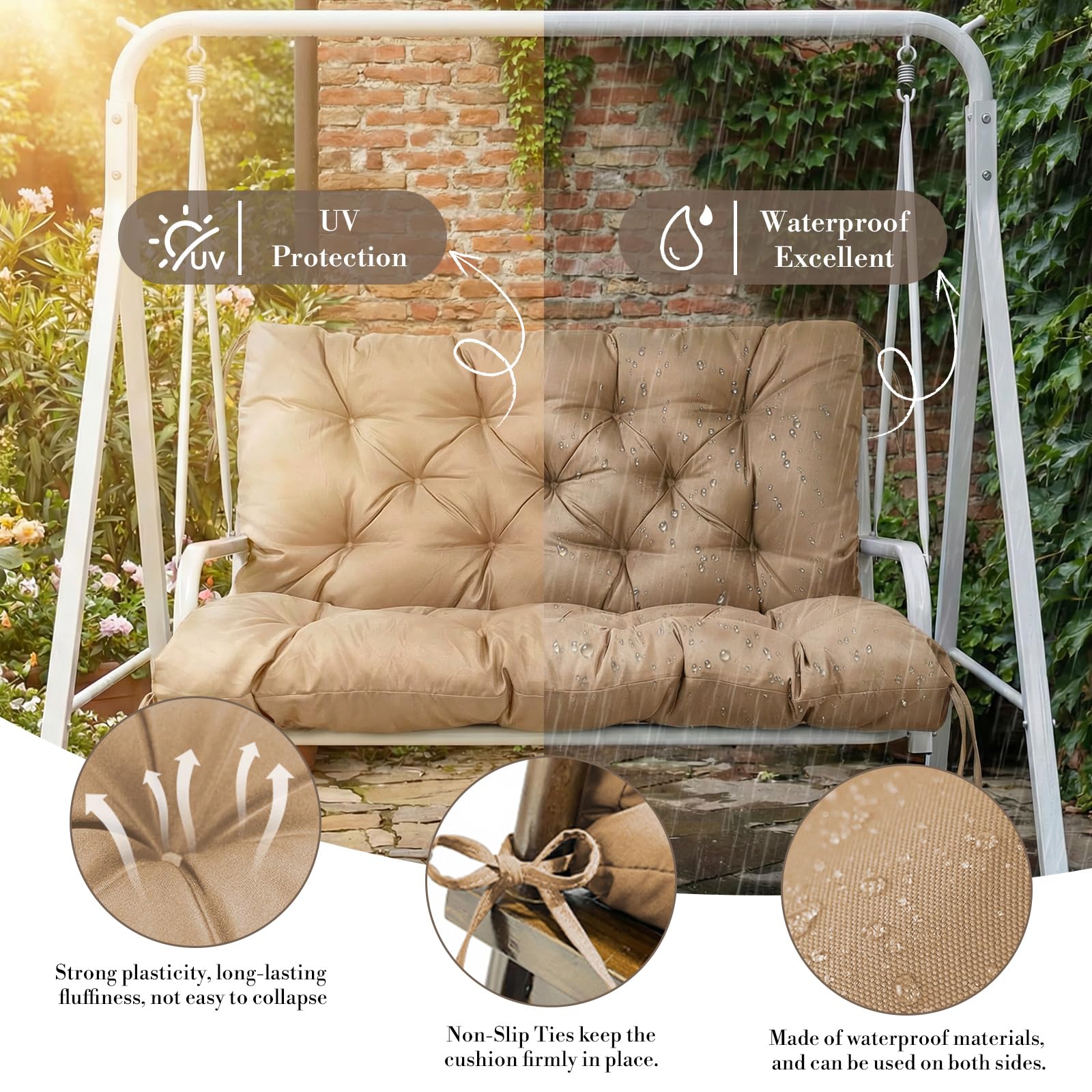 ThinMay straps and tie attachment demonstrated securing cushion to bench for anti-slip