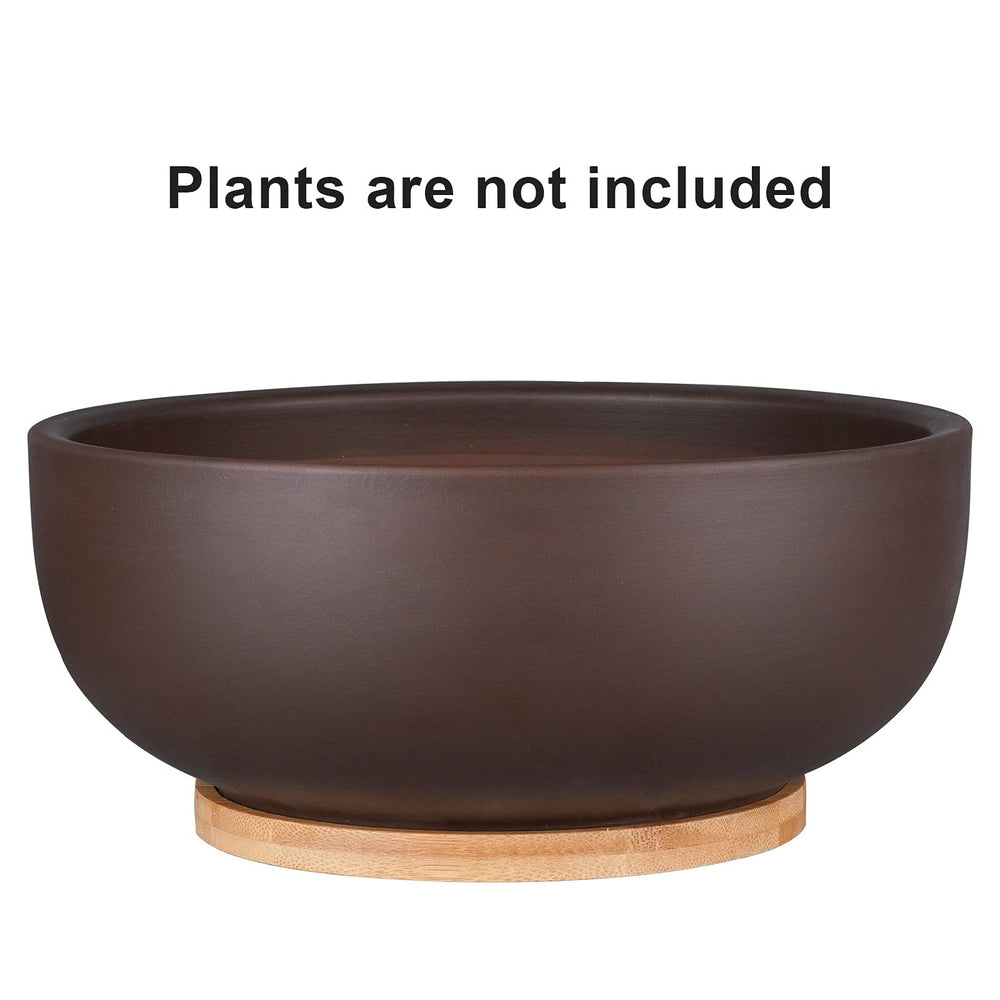 Thirtypot bamboo saucer paired with pot protecting surfaces and catching runoff