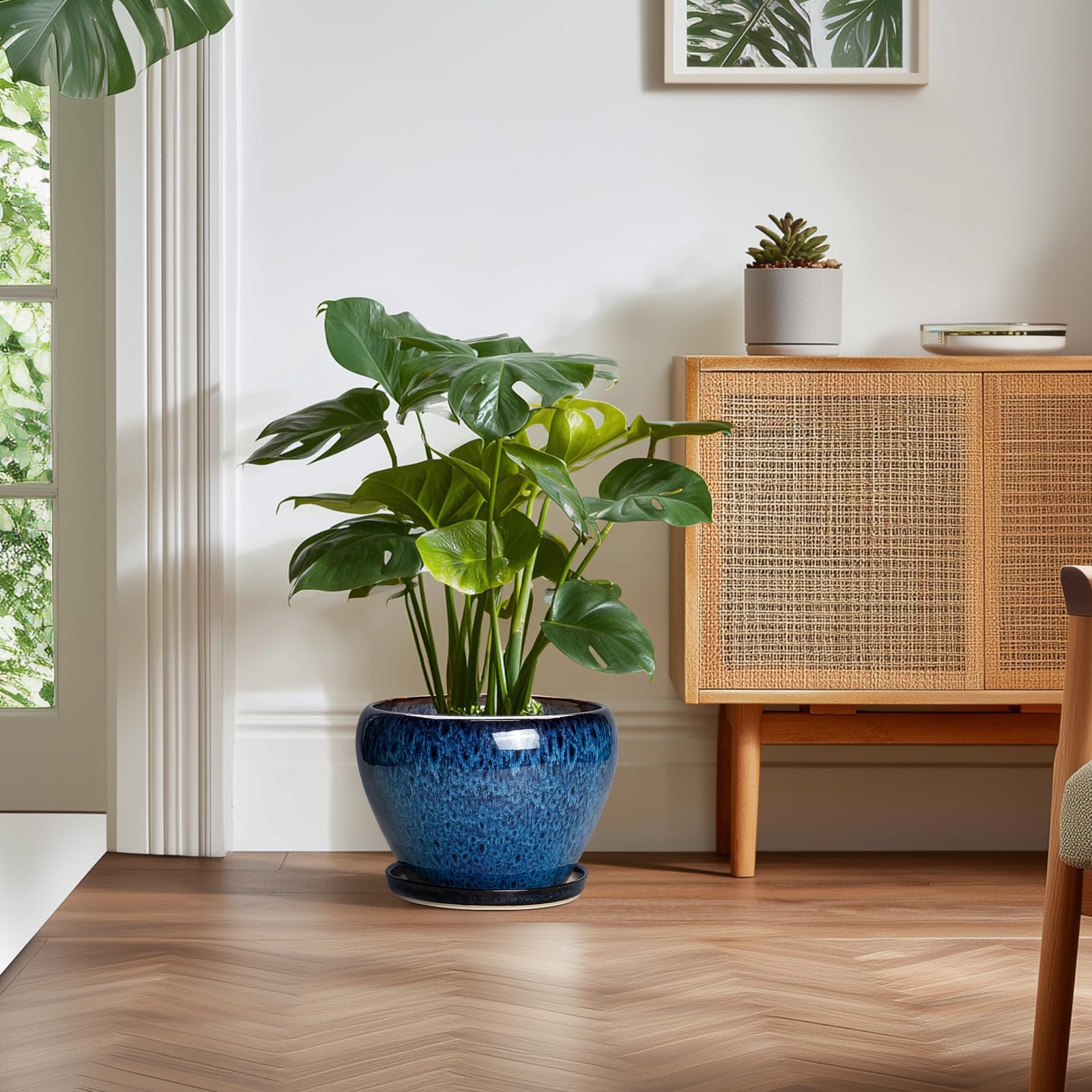 Thirtypot removable saucer under pot capturing excess water and safeguarding surfaces