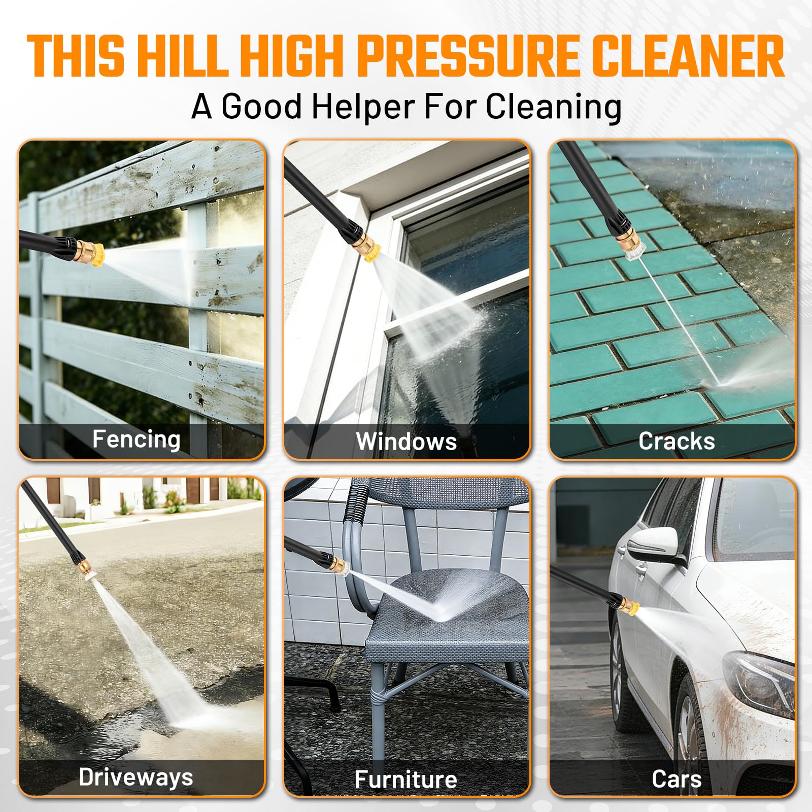 This Hill full accessory kit laid out, ready to clean multiple surfaces immediately