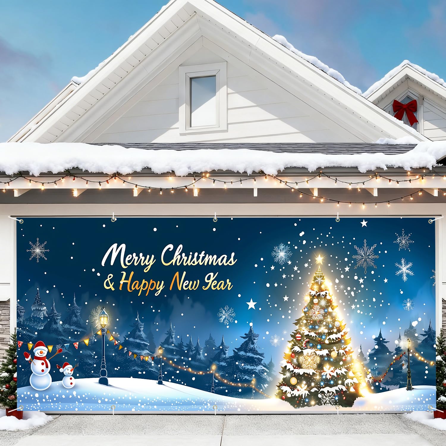 THISFIND garage door front display showing festive design and curb appeal