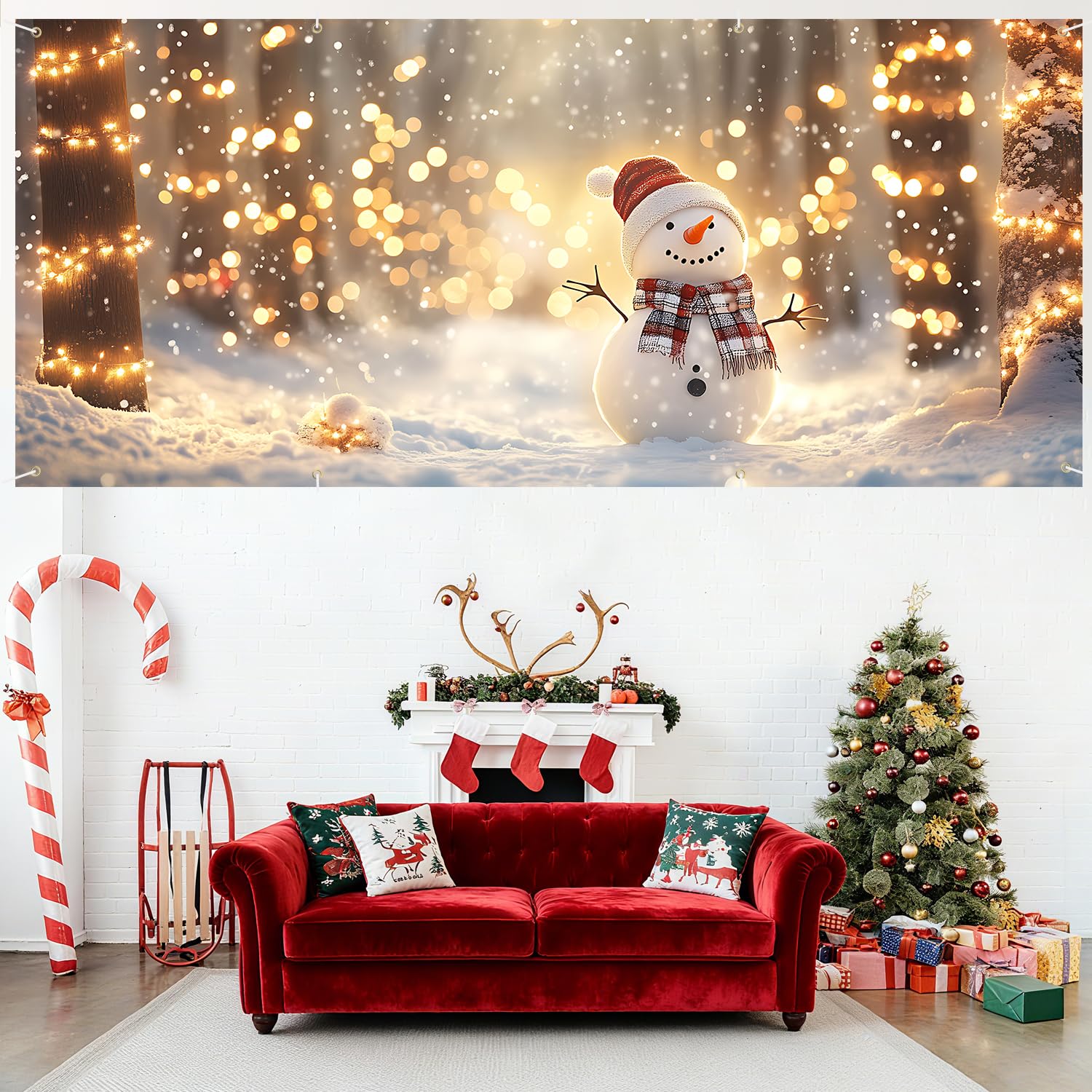THISFIND angled outdoor scene showing festive curb appeal and scale