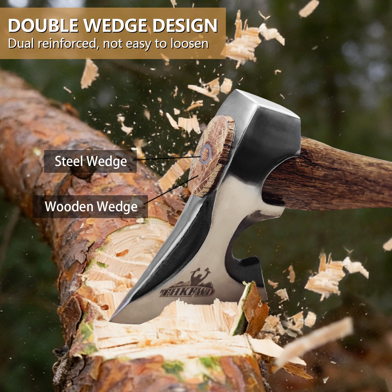 THKFWD in use splitting a log to show efficient wedge action and fewer strikes