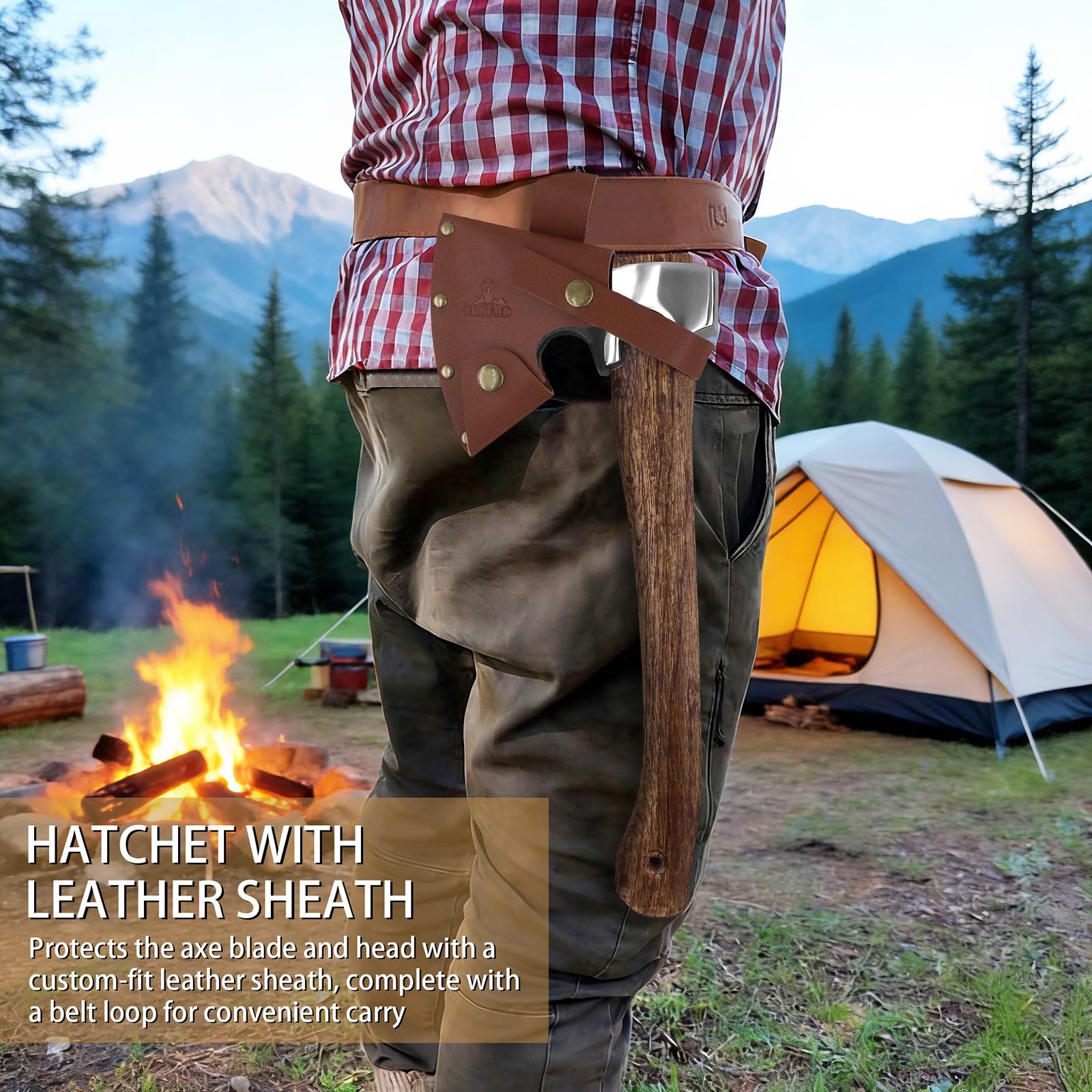 THKFWD hatchet beside ruler for scale to demonstrate portable 14.4-inch size