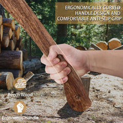THKFWD hatchet fitted in leather sheath with belt hole for safe carry and storage