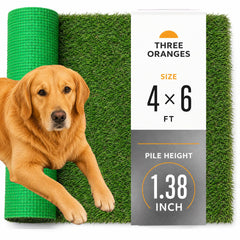 THREE ORANGES front view of 4x6 turf mat showing full coverage and natural look benefits