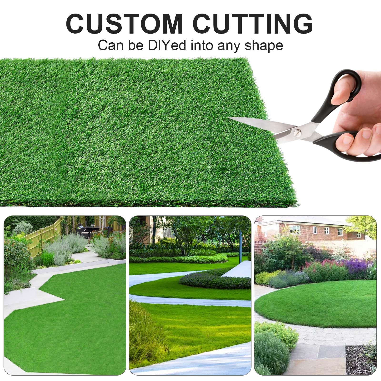 THREE ORANGES patio lifestyle scene showing instant lawn aesthetic and low-maintenance benefit