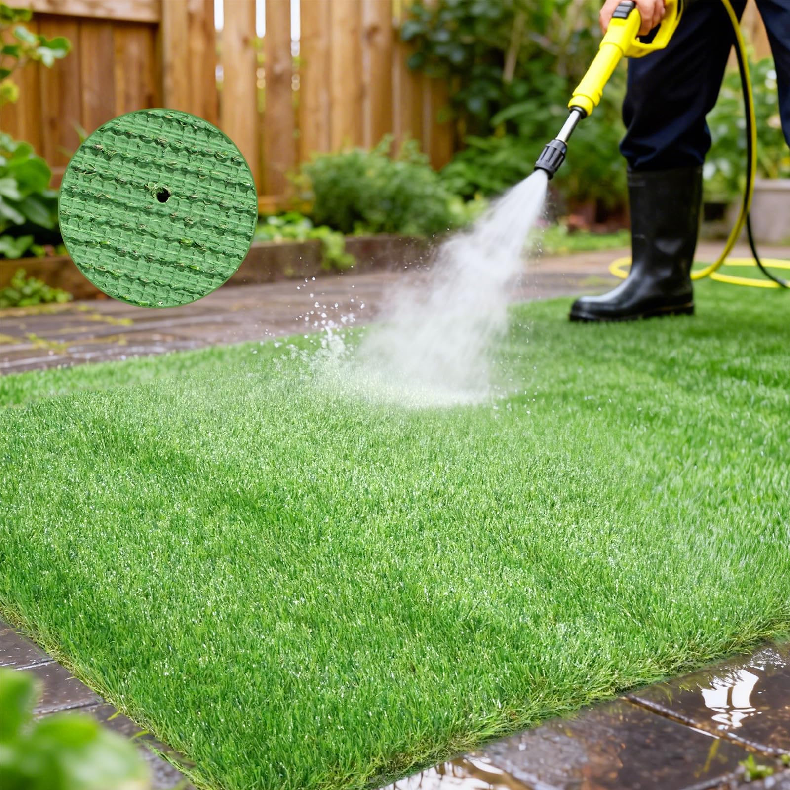 THREE ORANGES dog on turf mat outside showing comfort and pet-friendly surface benefit