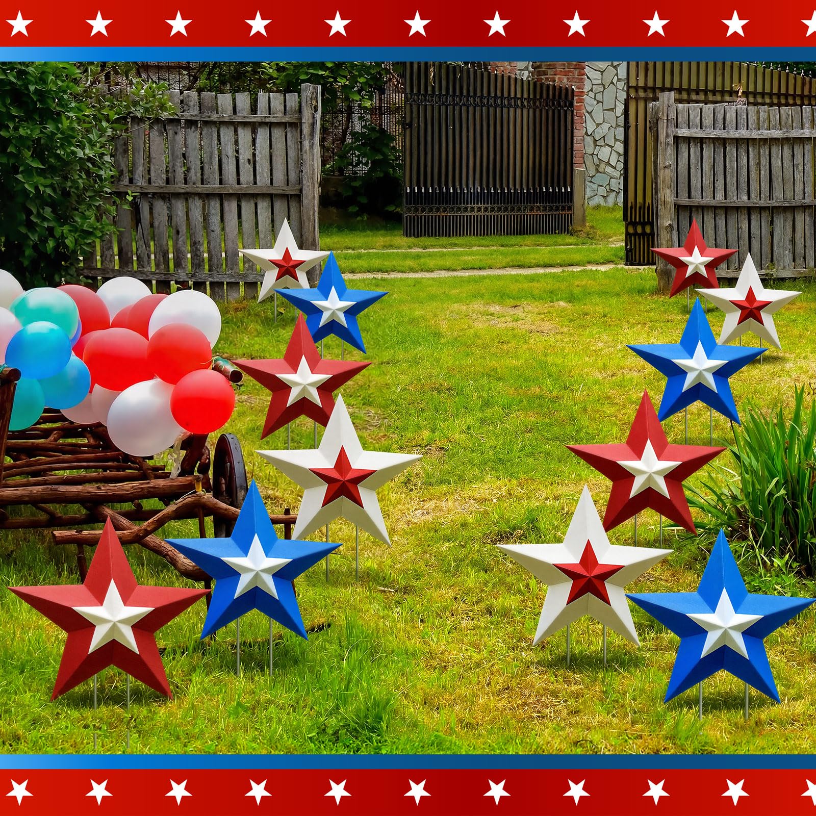 Threehoney backyard party display with signs adding instant patriotic atmosphere
