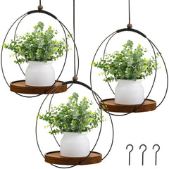 Threehoney front view of three black hanging planters showing boho display benefit