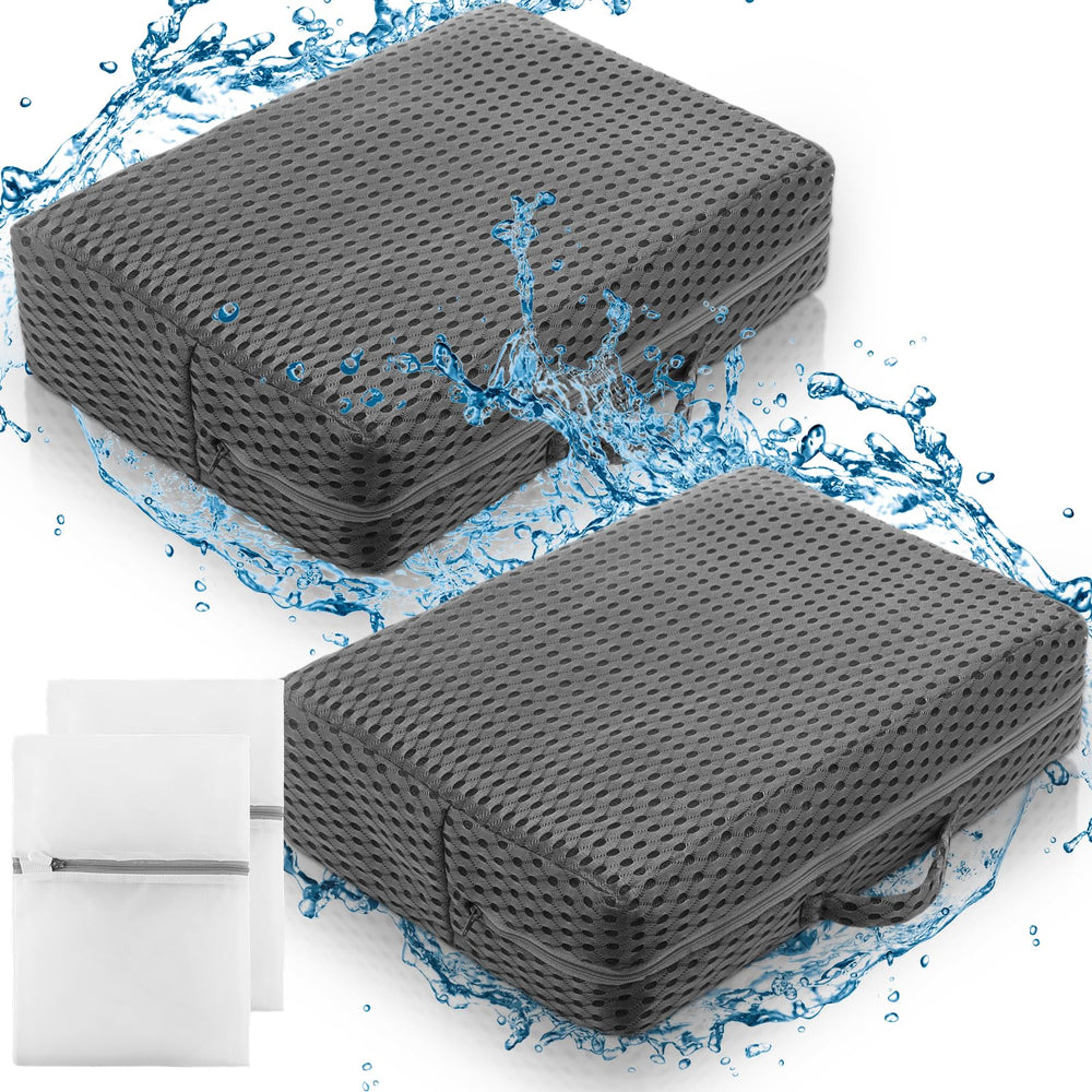 Threehoney front view of two grey booster seats showing compact shape and lift benefit