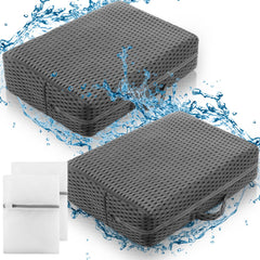 Threehoney front view of two grey booster seats showing compact shape and lift benefit