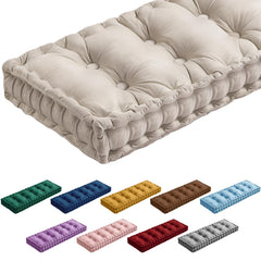Threehoney ivory velvet bench cushion front view showing tufted elegance and soft comfort