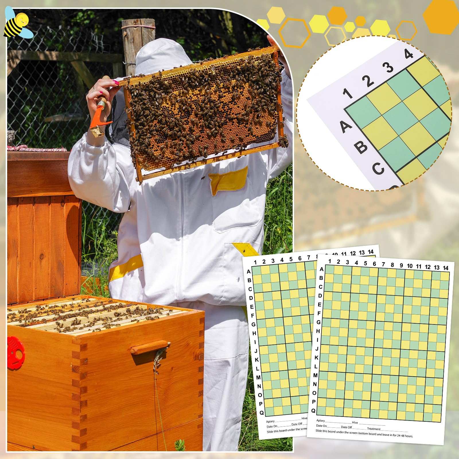 Threehoney board beside a hive frame showing scale and compatibility with 10-frame hives