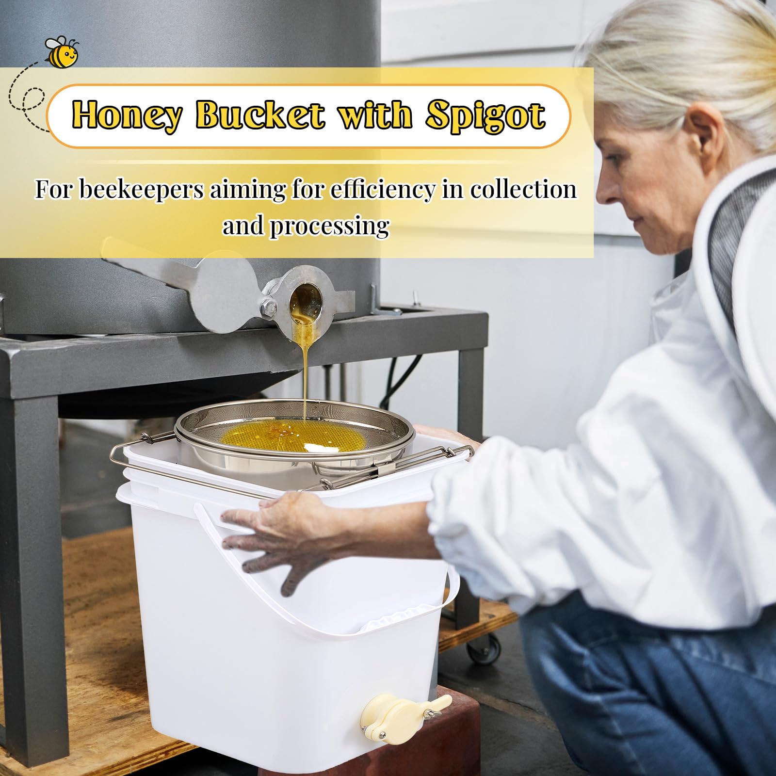 Threehoney bucket beside measuring jug showing 3 gallon capacity benefit