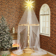 Threlaco assembled nativity scene front view showing warm welcoming glow