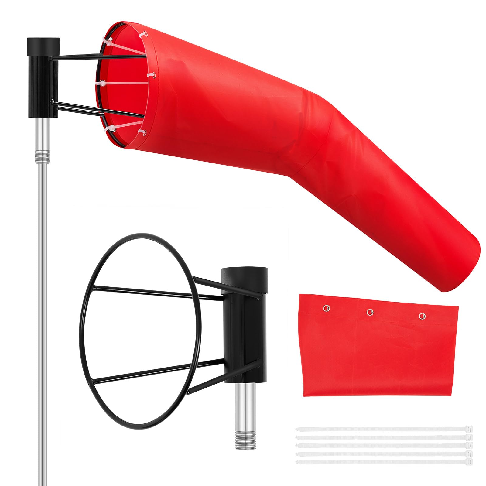 Threlaco front view of windsock kit showing bright red body and included frame for clear visibility