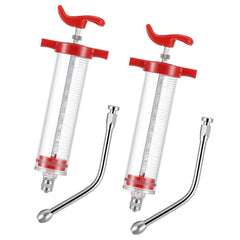 Threlaco front view of two red drench guns showing capacity and build benefit