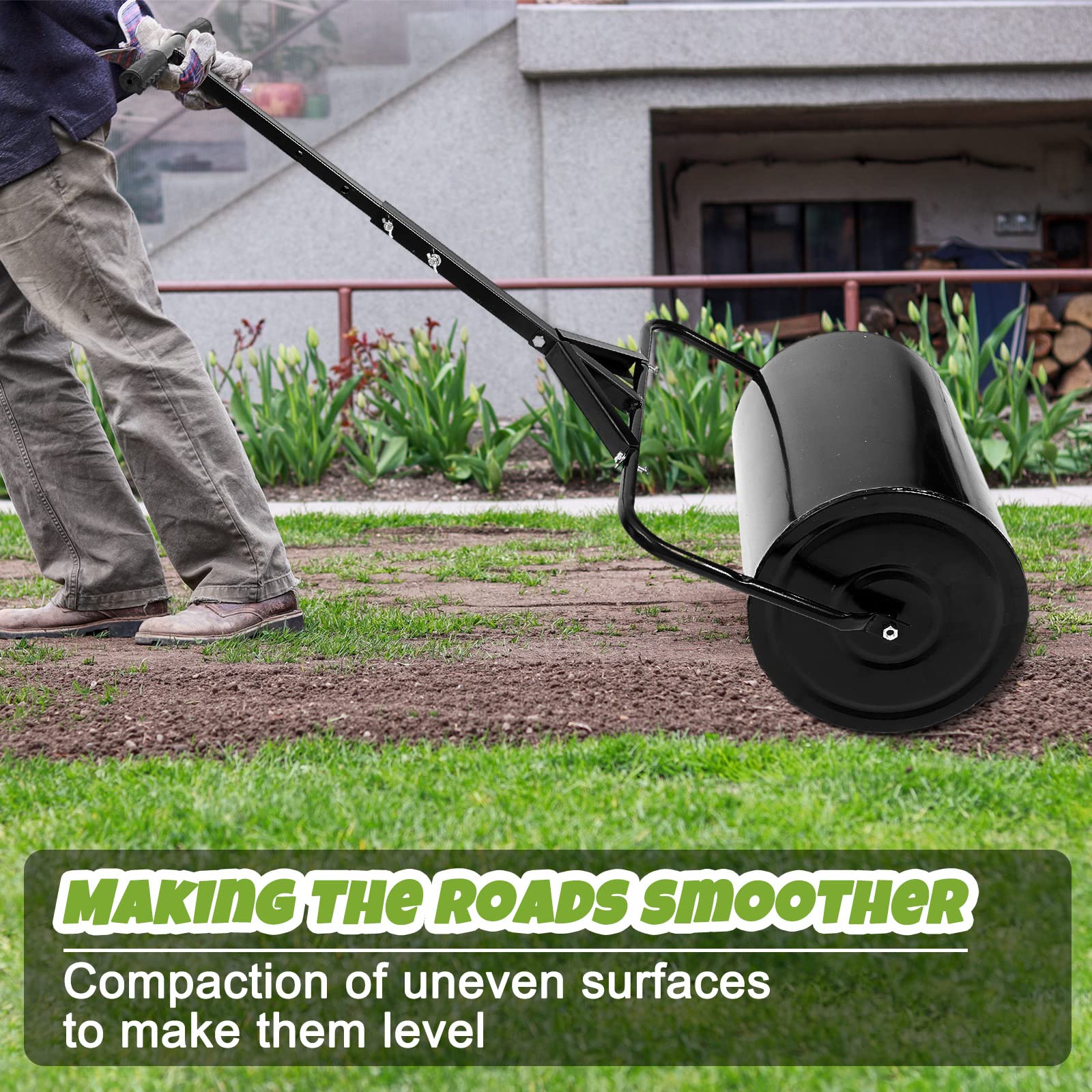 Threlaco roller being towed behind mower showing efficient large-area lawn rolling