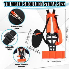 Threlaco long weed eater strap extended to show adjustable length and fit