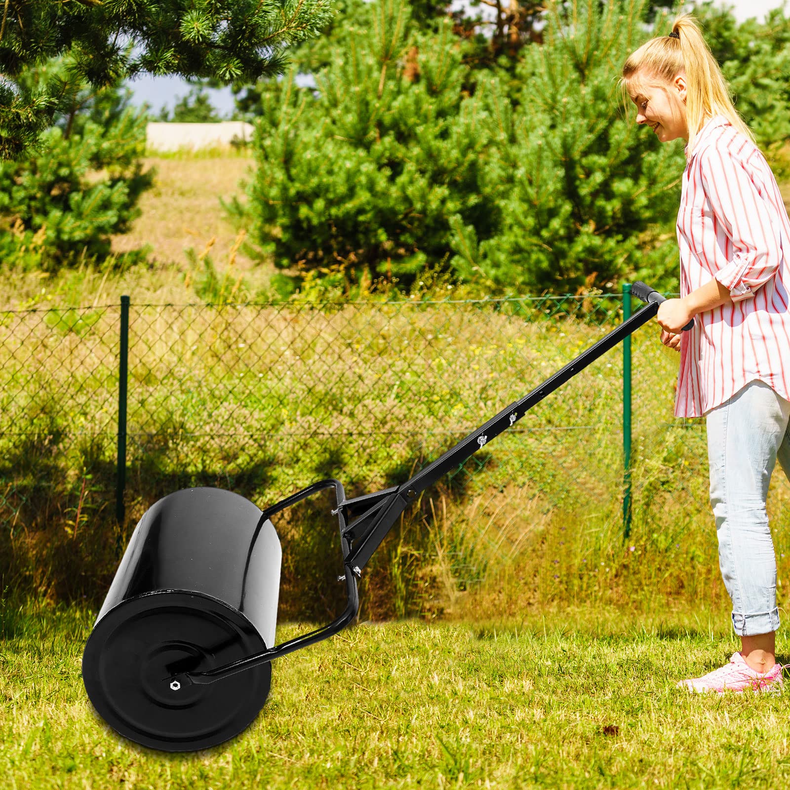 Threlaco roller next to person illustrating compact size and manageable transport