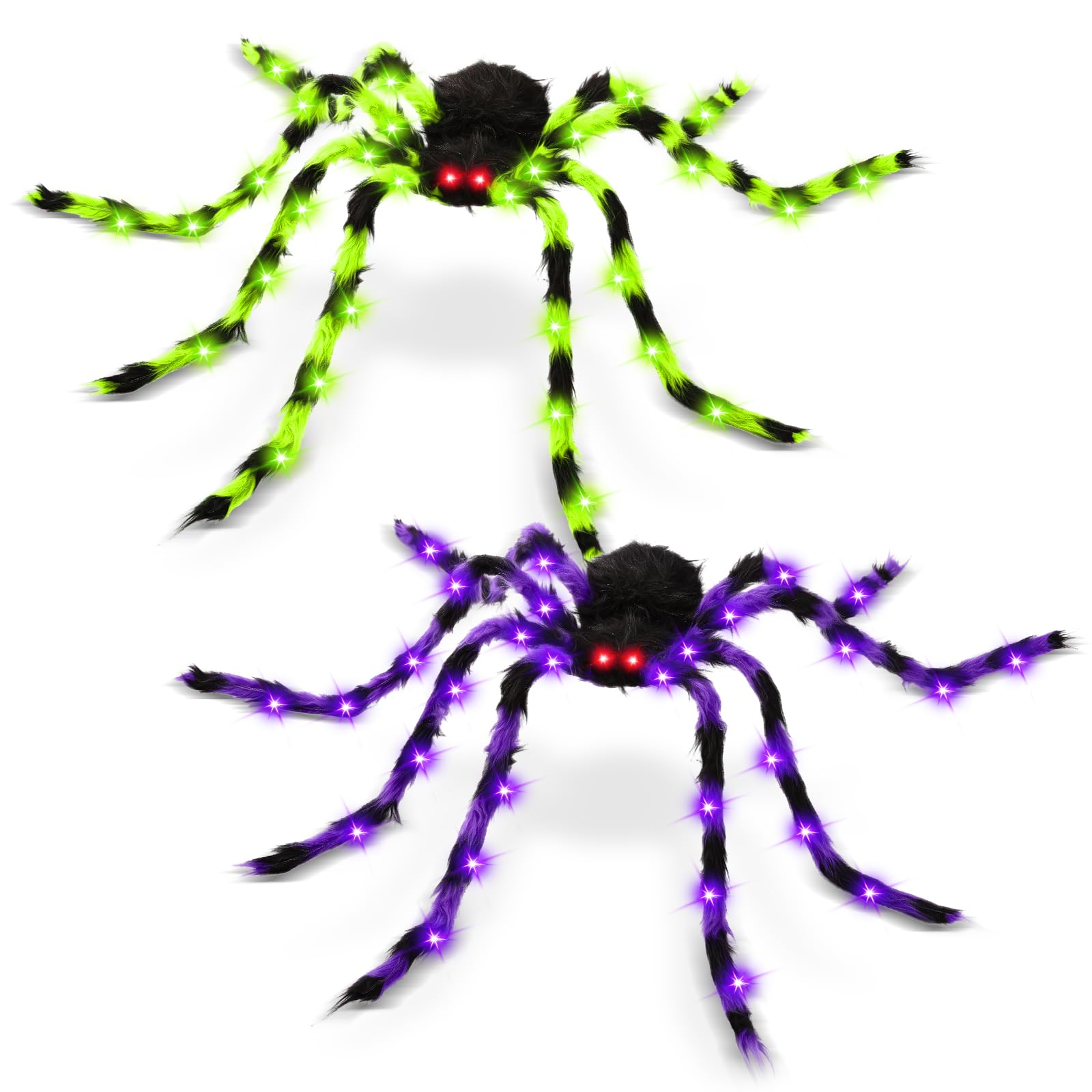 Thuodo front view of both green and purple spiders showcasing size and color benefits