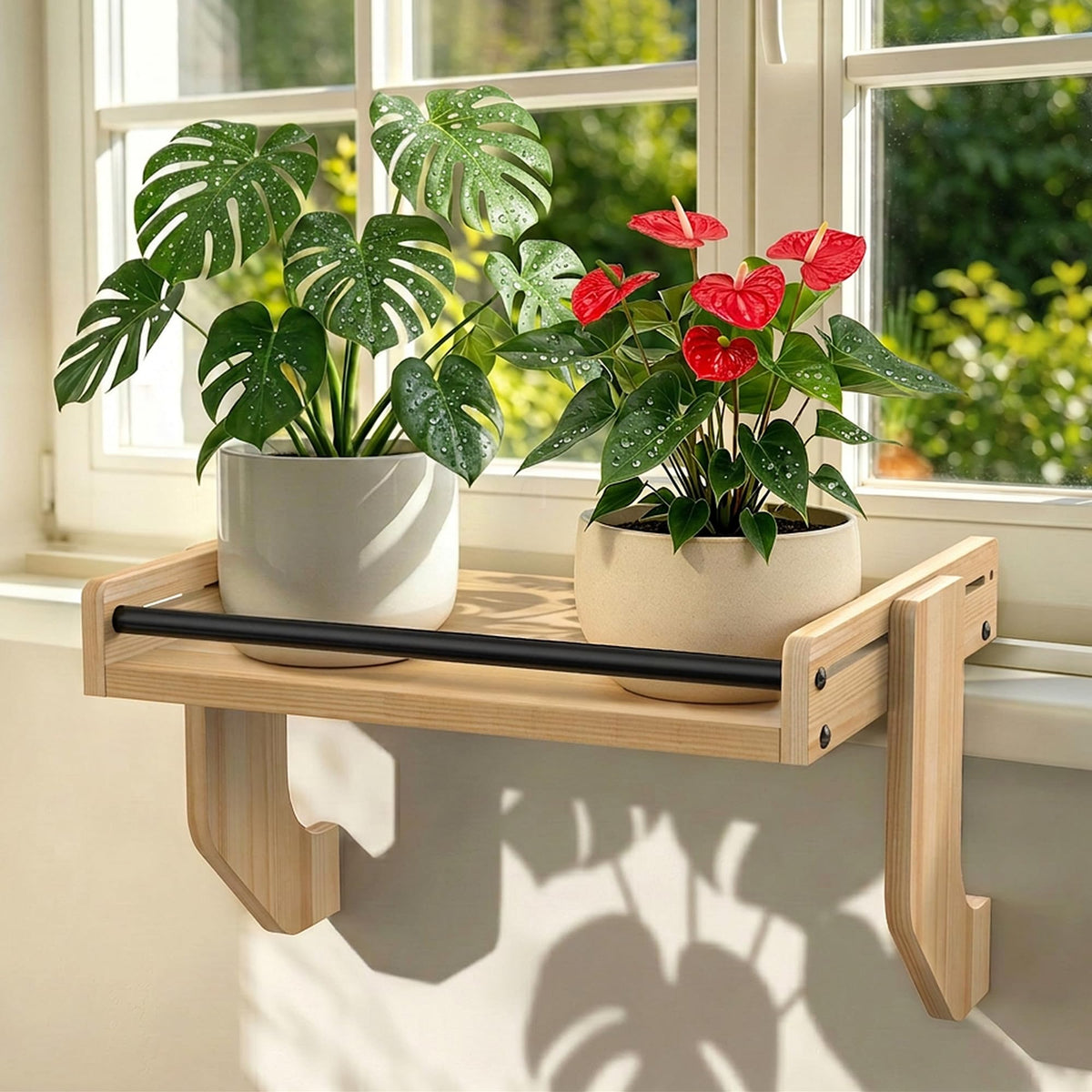 THYGIFTREE front view of assembled window shelf showing space-saving benefit
