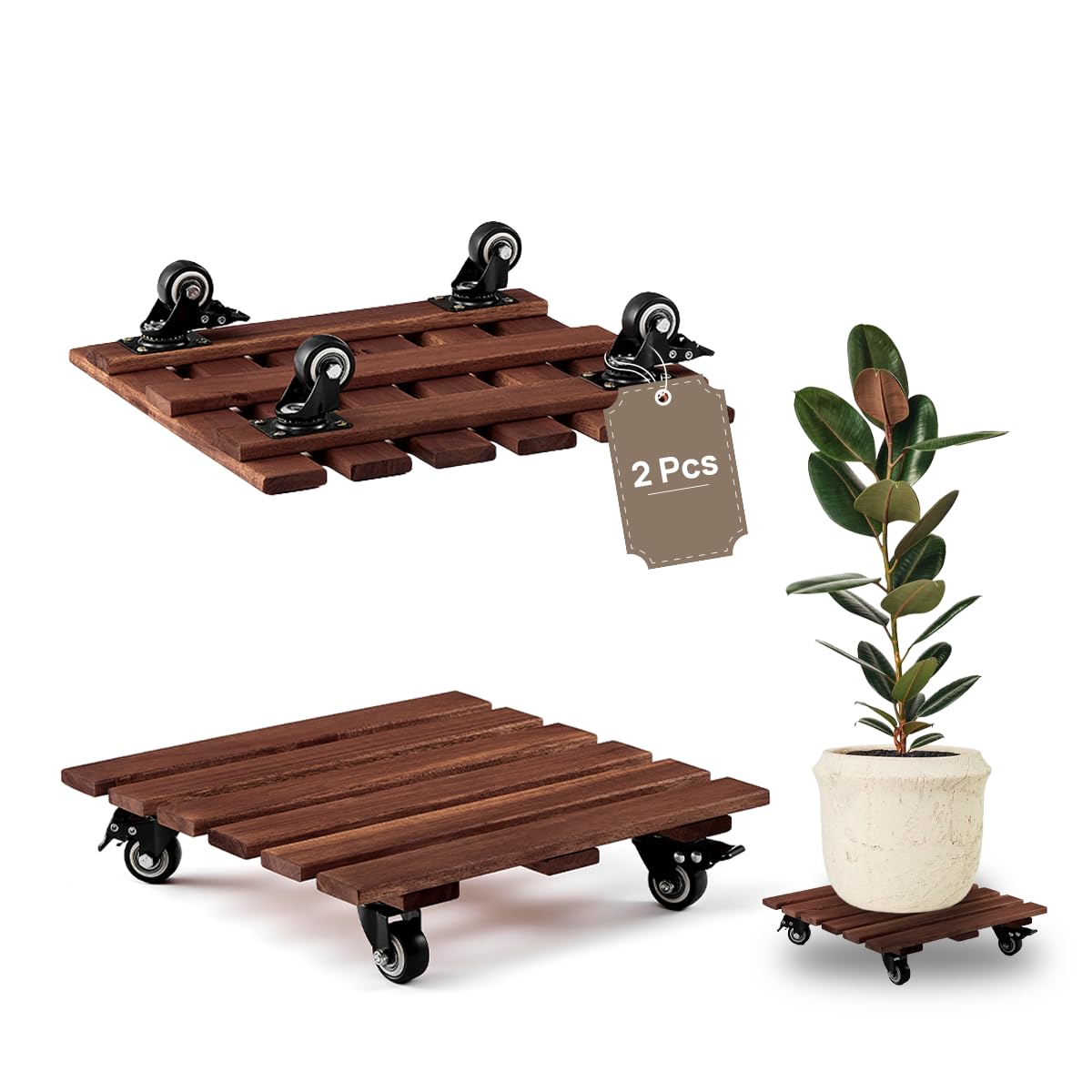 THYOI front view of 14-inch acacia wood caddy showing elegant finish and sturdy frame
