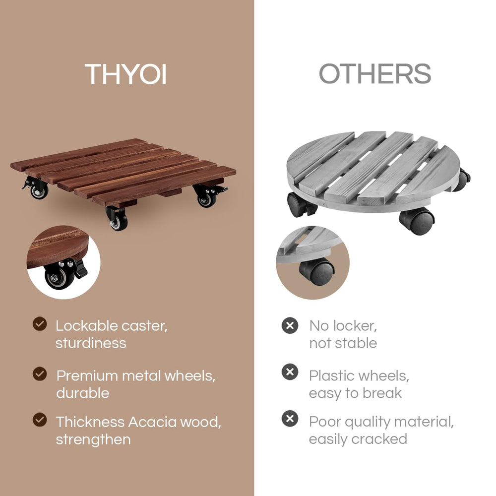 THYOI rolling stand holding heavy planter demonstrating stability and easy mobility