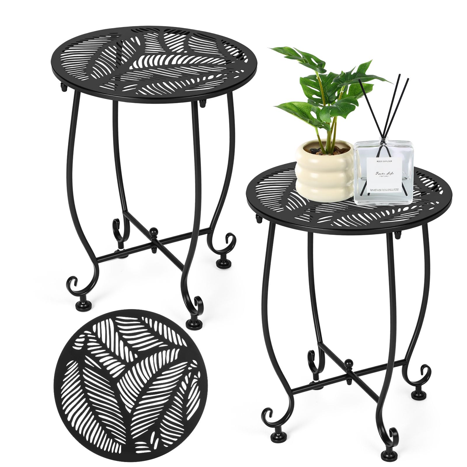Thyle front view of two black side tables showing a stylish paired setup and durability