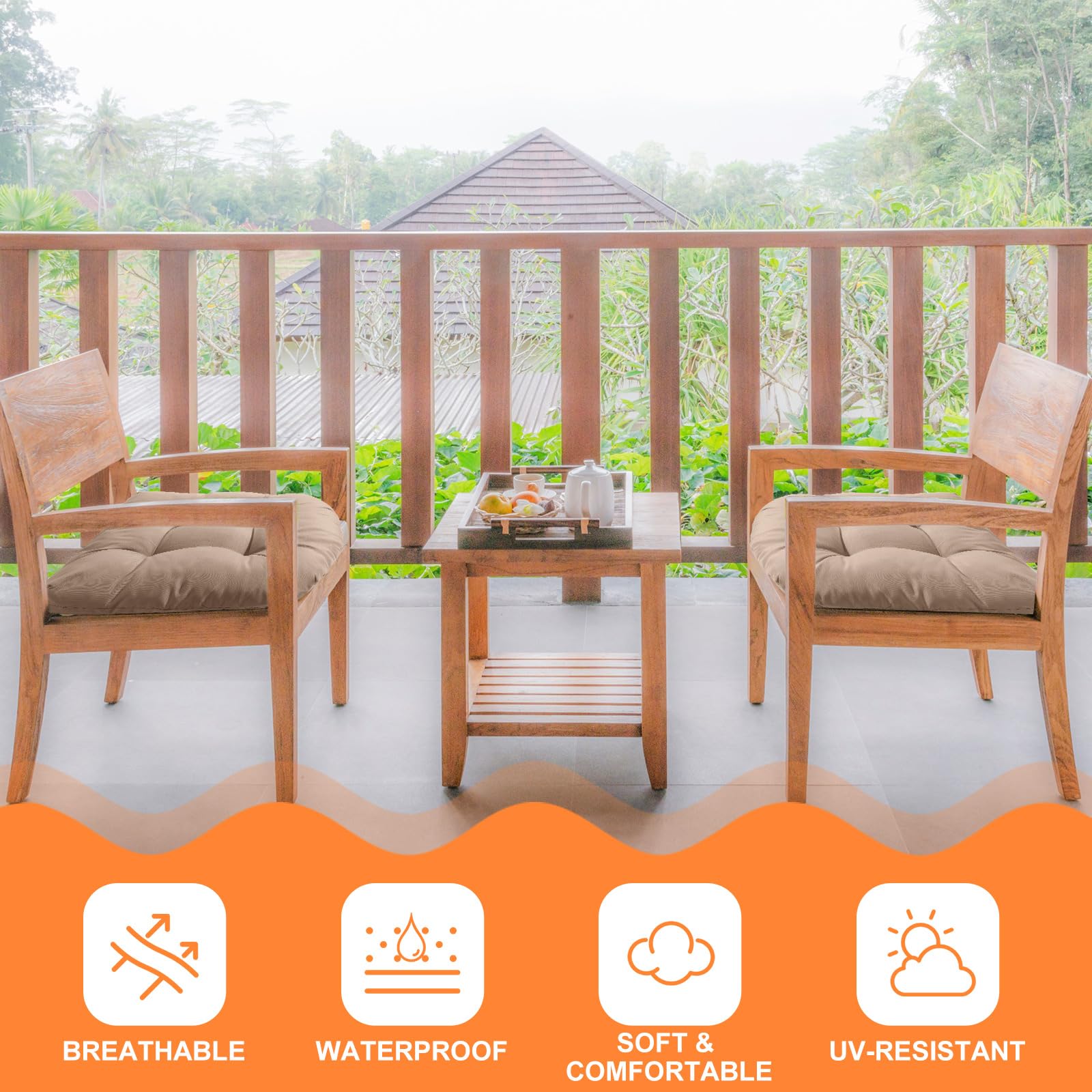 Thyle cushions in use on patio dining chairs adding comfort