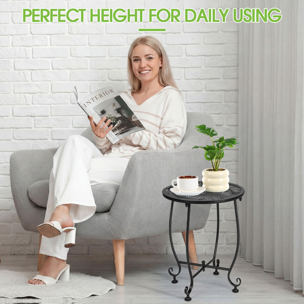 Thyle lifestyle patio setting with tables styled as plant stands and drink surfaces