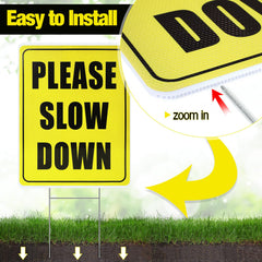 Thyle multiple signs lined on lawn provide repeated traffic reminders