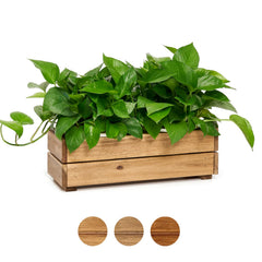 THYOI front view of golden teak planter showing neat finish and sturdy shape
