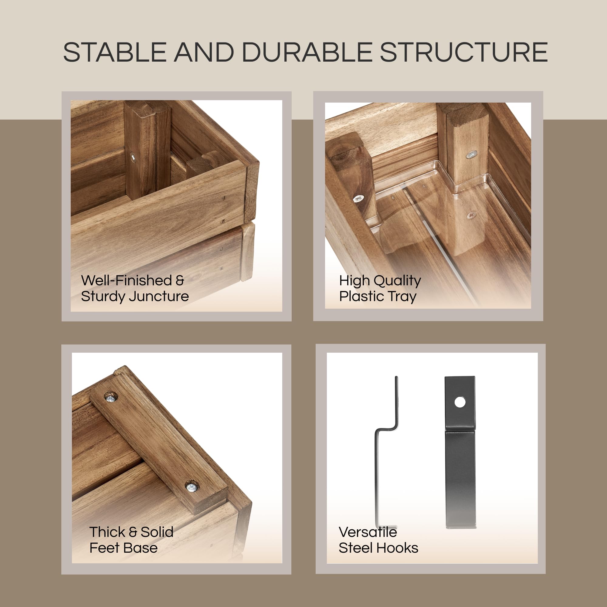 THYOI removable plastic tray detail protects wood and eases cleanup