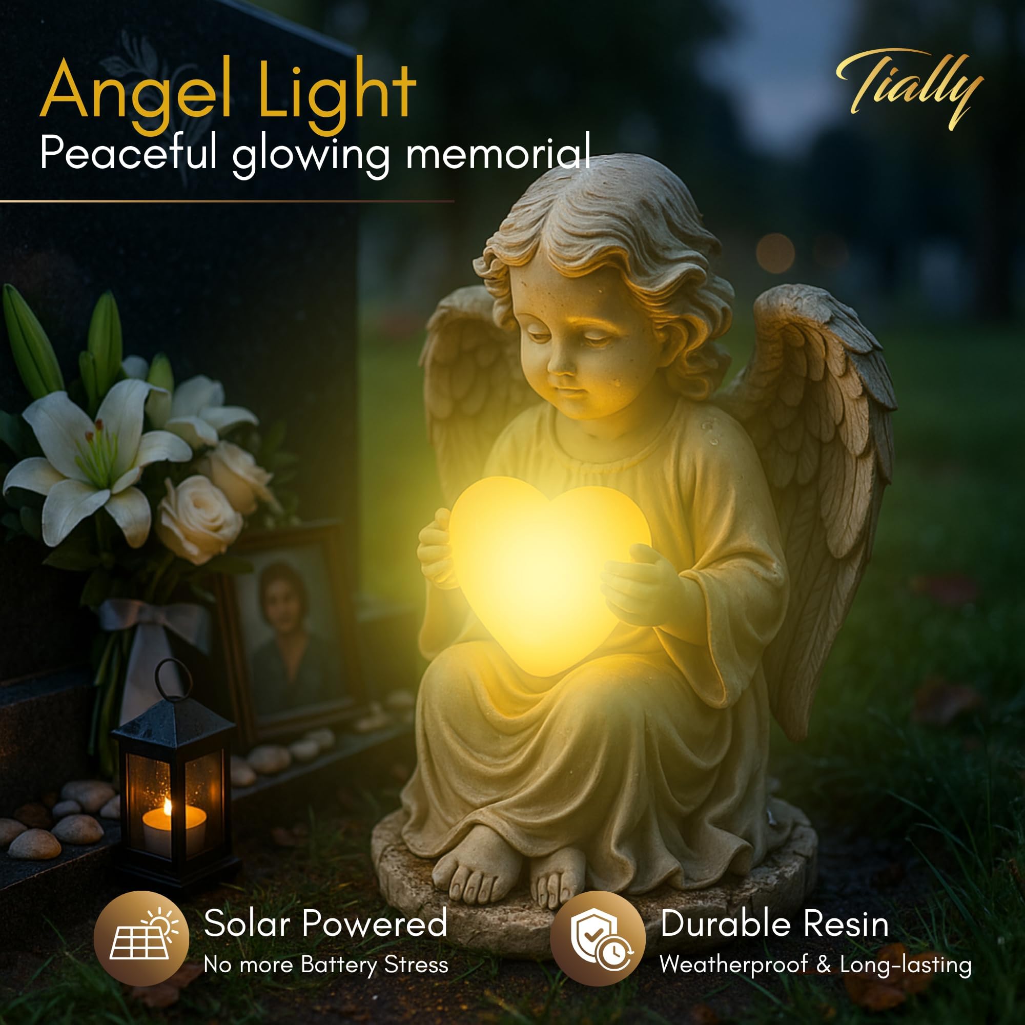 TIALLY angel placed at gravesite offering symbolic memorial comfort