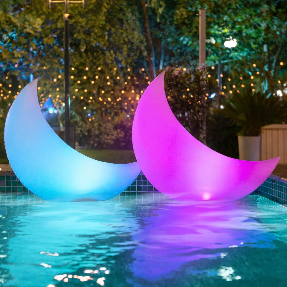 TIALLY crescent moon front view showing shape and glow, enhances pool ambiance